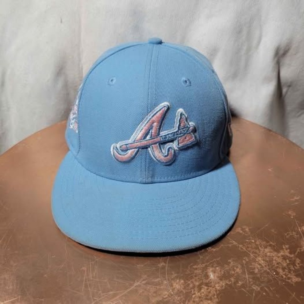 New Era 59Fifty X Hat Club 7 1/4 Atlanta Braves Cotton Candy Pink UV 2021 Rare